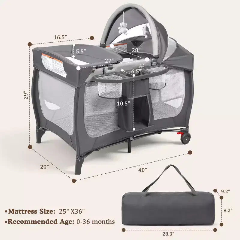 Polyester 4-in-1 Portable Playard with Bassinet, Changing Table, and Canopy