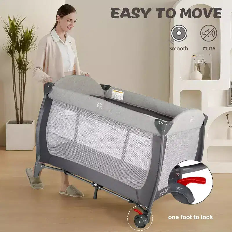 Polyester 4-in-1 Portable Playard with Bassinet, Changing Table, and Canopy