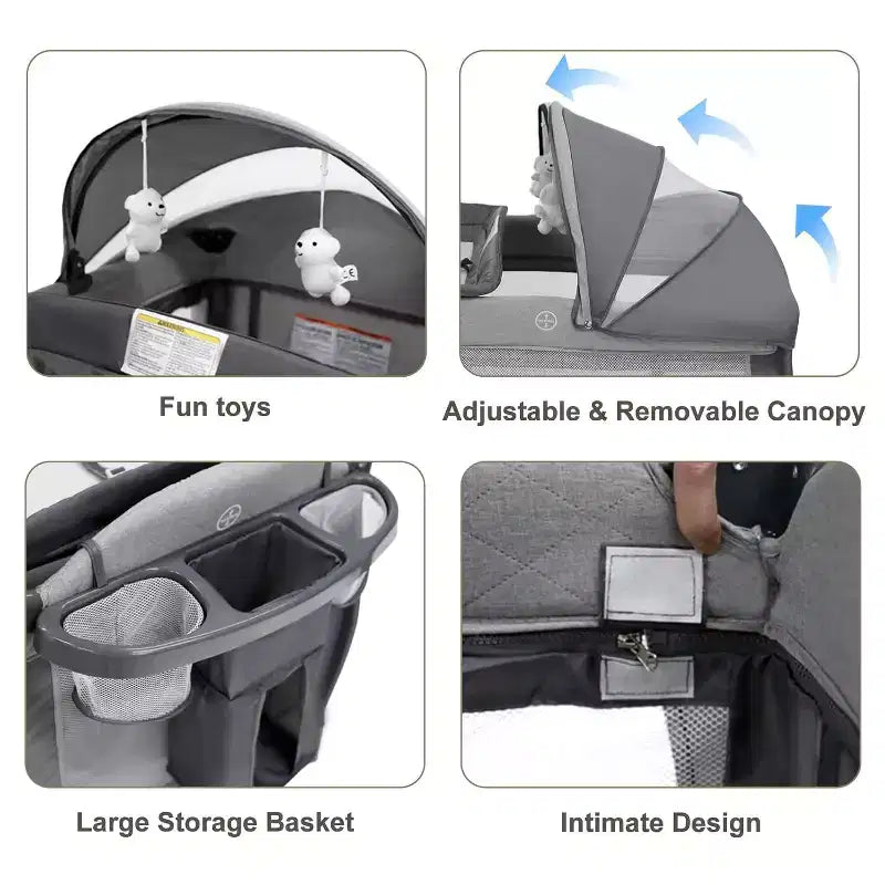 Polyester 4-in-1 Portable Playard with Bassinet, Changing Table, and Canopy