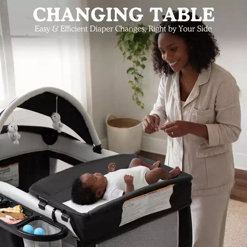 Polyester 4-in-1 Portable Playard with Bassinet, Changing Table, and Canopy