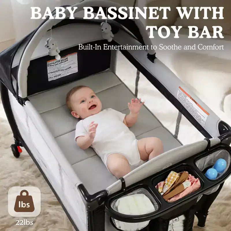 Polyester 4-in-1 Portable Playard with Bassinet, Changing Table, and Canopy