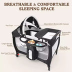 Parc portable 4 en 1 en polyester avec berceau, table à langer et auvent