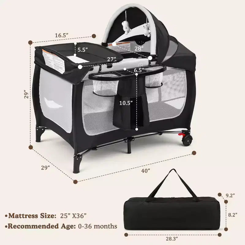 Polyester 4-in-1 Portable Playard with Bassinet, Changing Table, and Canopy