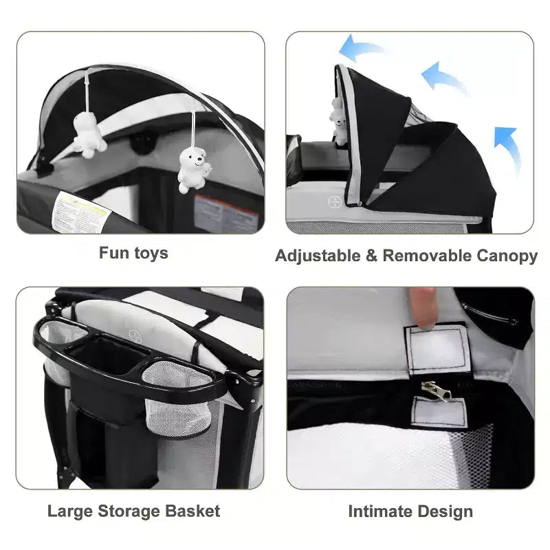 Polyester 4-in-1 Portable Playard with Bassinet, Changing Table, and Canopy