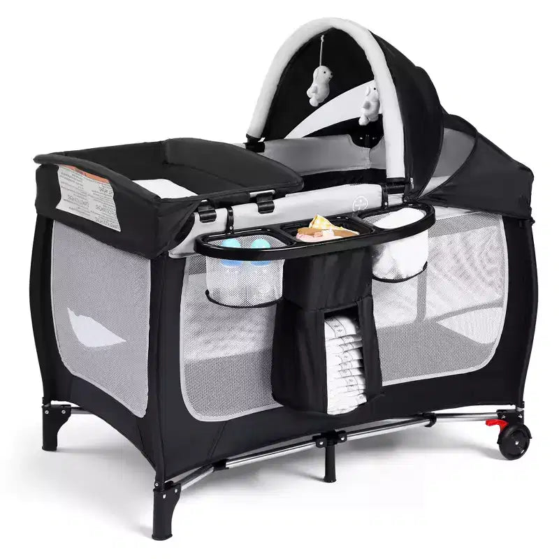Polyester 4-in-1 Portable Playard with Bassinet, Changing Table, and Canopy