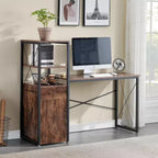 VECELO Computer Desk with Drawer & Storage Cabinet, Large Office Desk Computer Table Studying Writing Desk Workstation with Bookshelf, Brown