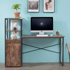 Bureau informatique en bois avec tiroir, armoire de rangement et étagère à livres