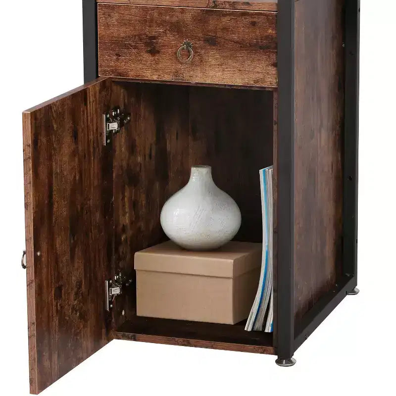 Wood Computer Desk with Drawer, Storage Cabinet, and Bookshelf