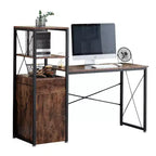 Bureau informatique en bois avec tiroir, armoire de rangement et étagère à livres