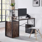 Bureau informatique en bois avec tiroir, armoire de rangement et étagère à livres