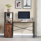 Bureau informatique en bois avec tiroir, armoire de rangement et étagère à livres