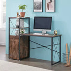 Bureau informatique en bois avec tiroir, armoire de rangement et étagère à livres