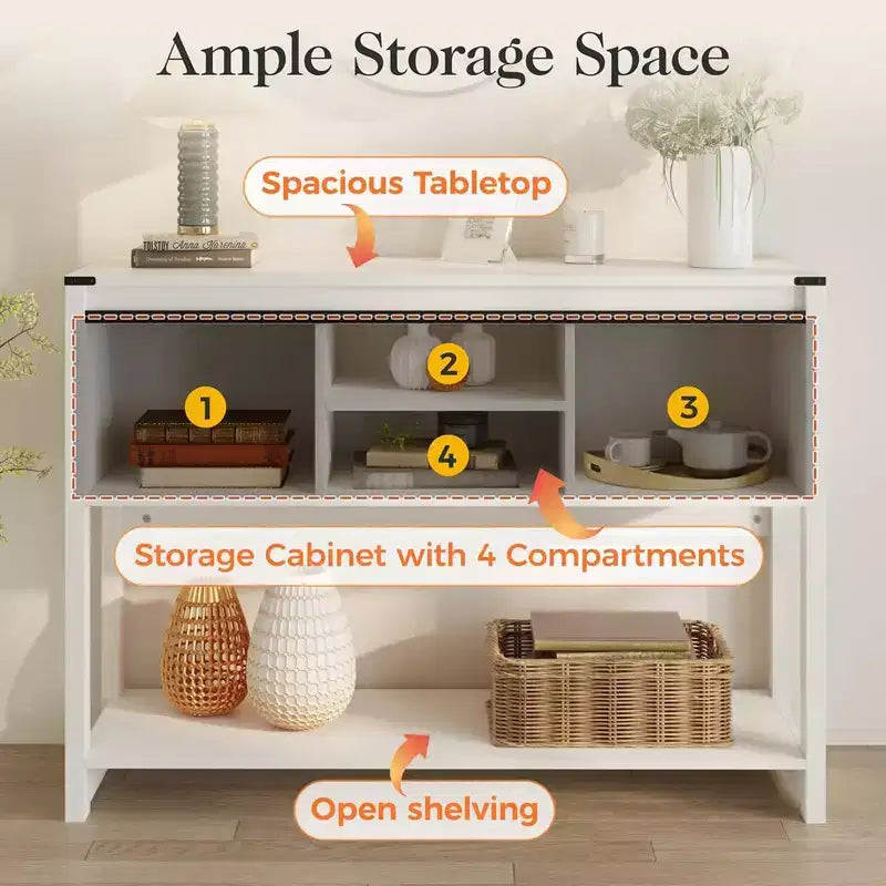 Wood Farmhouse Console Table with Sliding Barn Door and Storage Shelves
