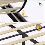 Lit plateforme flottant à lattes en bois rembourré avec tête de lit de rangement et lumières LED