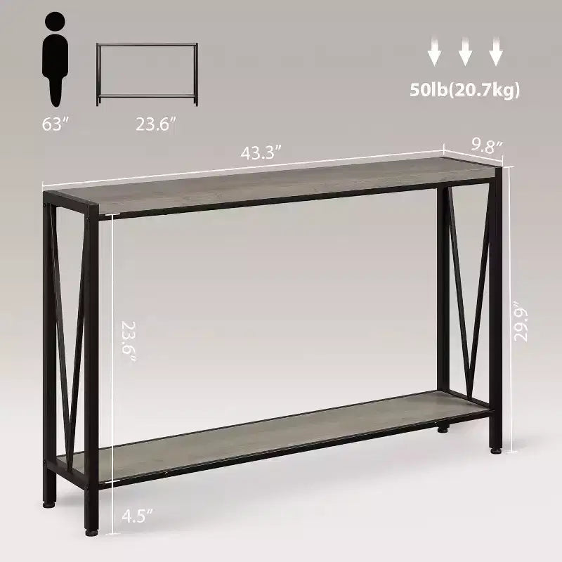 Wood 2-Tier Narrow Console Table with Storage 43"W