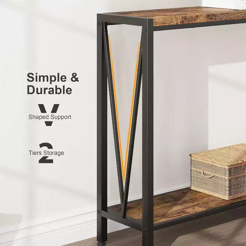 Wood 2-Tier Narrow Console Table with Storage 43"W
