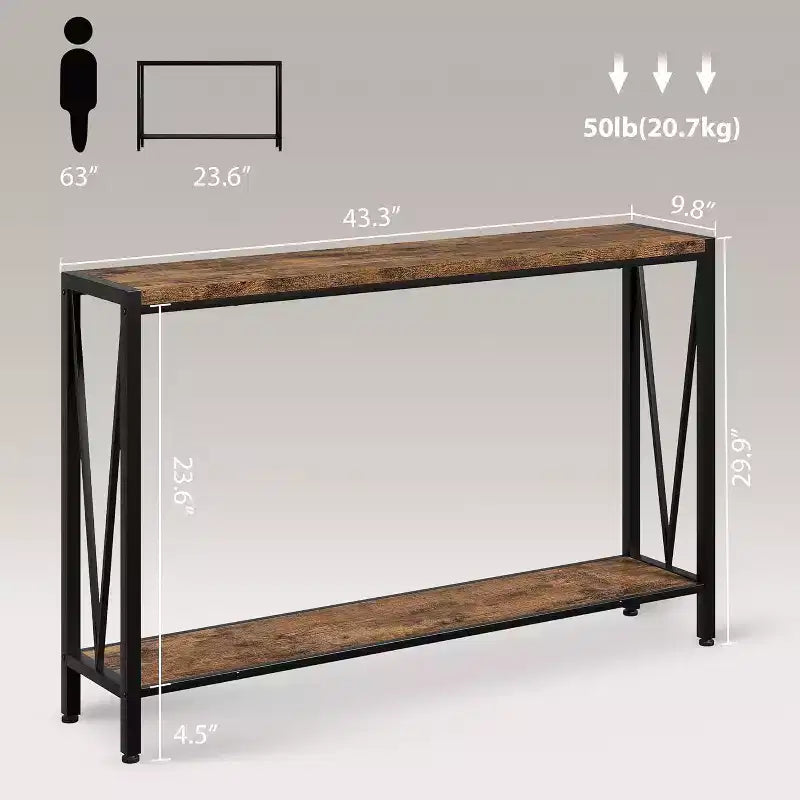 Wood 2-Tier Narrow Console Table with Storage 43"W