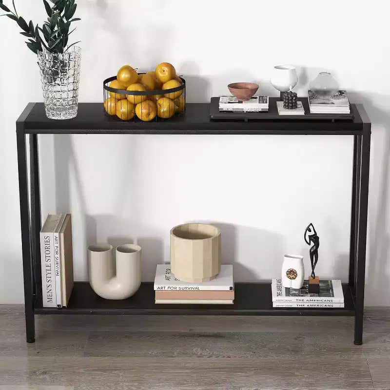 Wood 2-Tier Narrow Console Table with Storage 43"W