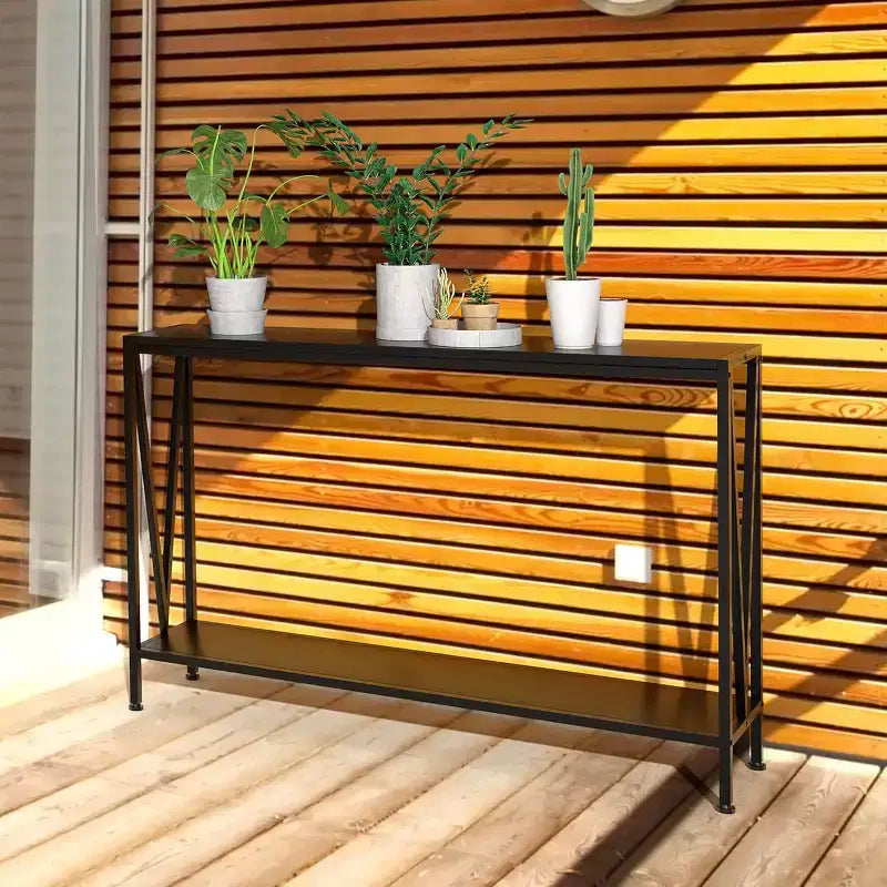Wood 2-Tier Narrow Console Table with Storage 43"W
