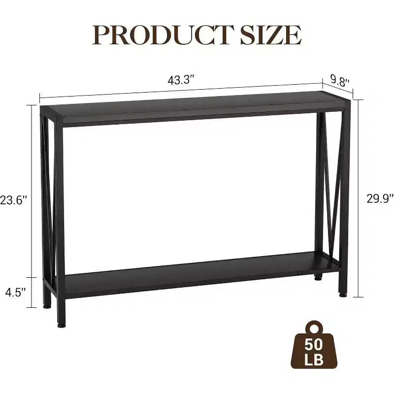 Wood 2-Tier Narrow Console Table with Storage 43"W