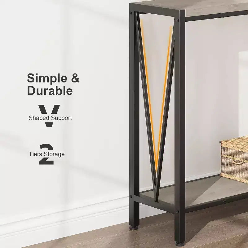 Wood 2-Tier Narrow Console Table with Storage 43"W