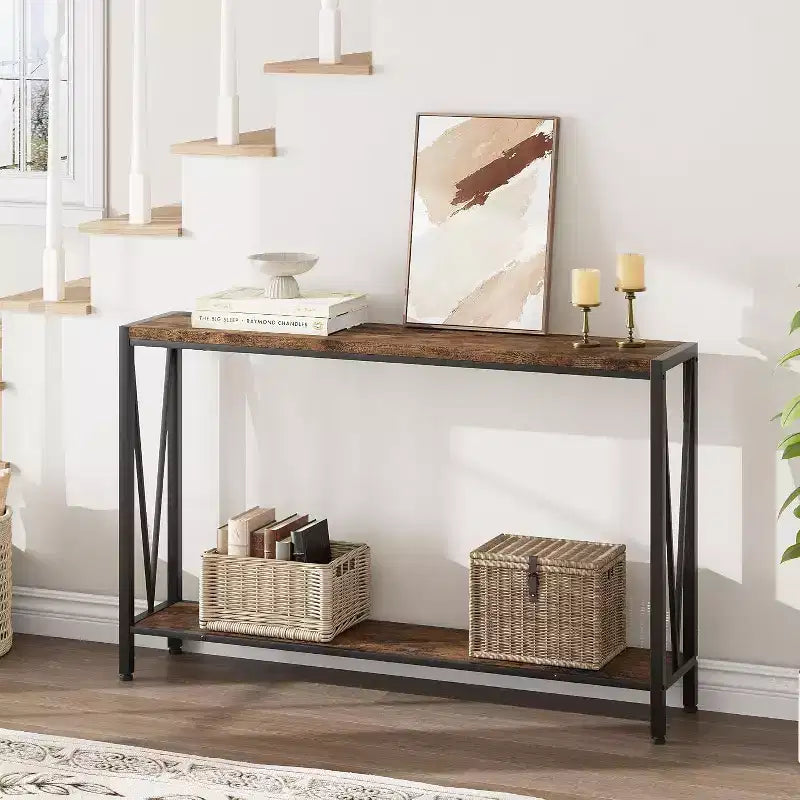 Wood 2-Tier Narrow Console Table with Storage 43"W