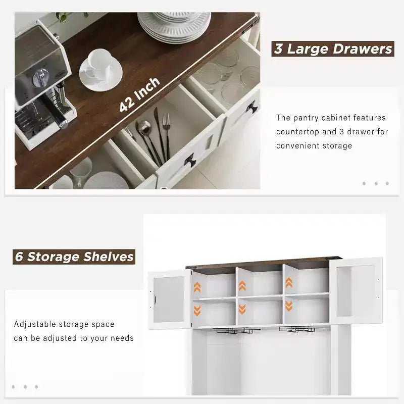 Wood 2-Sliding-Door Coffee Bar Cabinet with Wine Rack and 3 Drawers 72"H