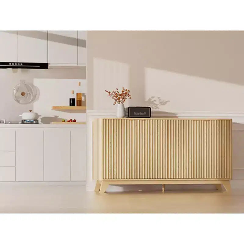 Wood Fluted Sideboard Buffet Cabinet with Adjustable Shelves Natural Oak
