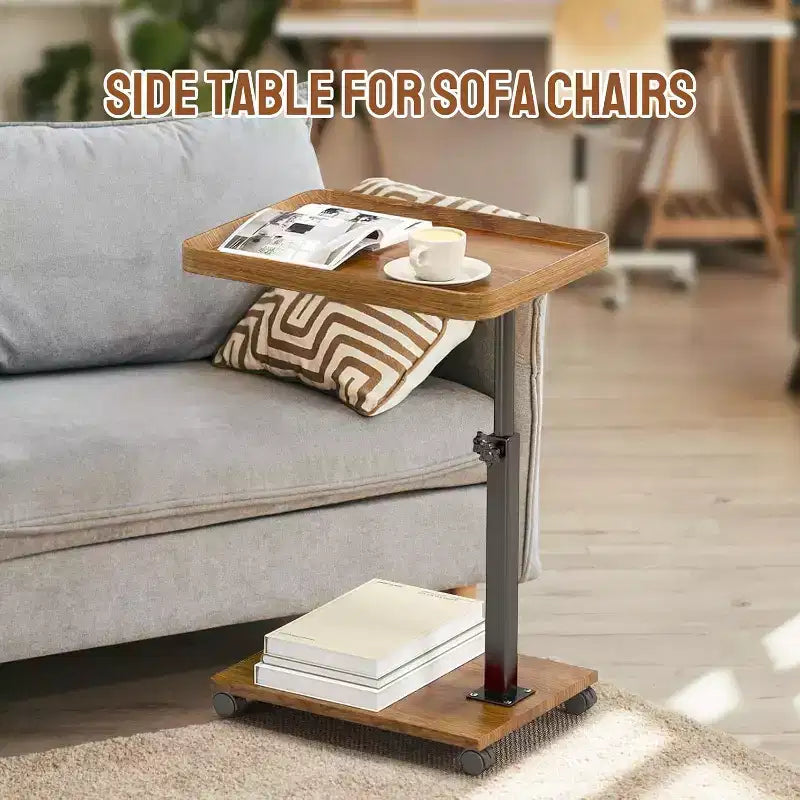 MDF Metal C-Shaped Swivel Side Table with Wheels 16.93"D x 12.99"W