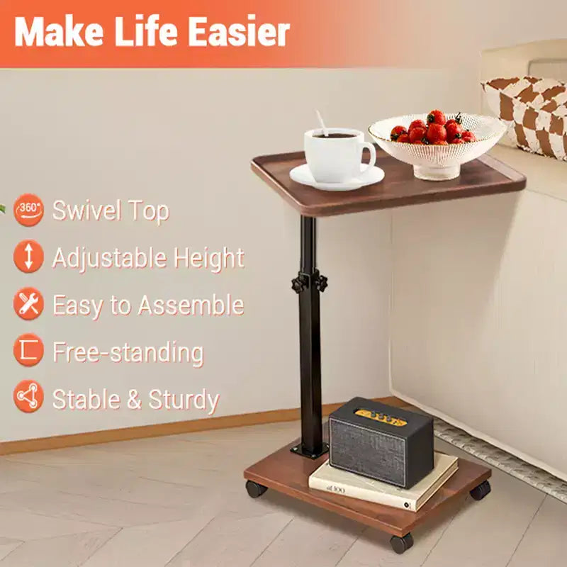 MDF Metal C-Shaped Swivel Side Table with Wheels 16.93"D x 12.99"W