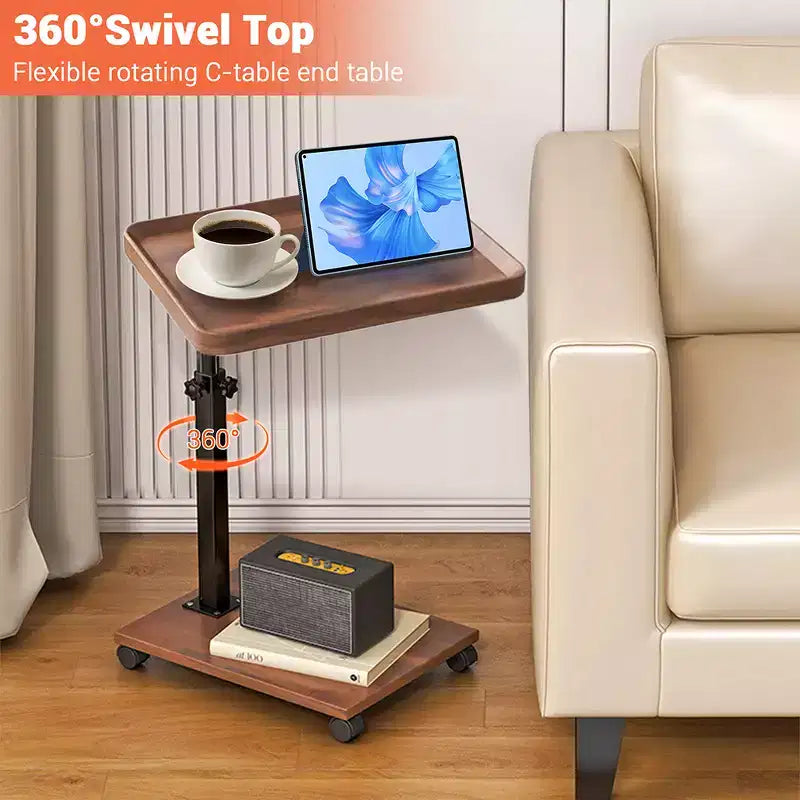 MDF Metal C-Shaped Swivel Side Table with Wheels 16.93"D x 12.99"W