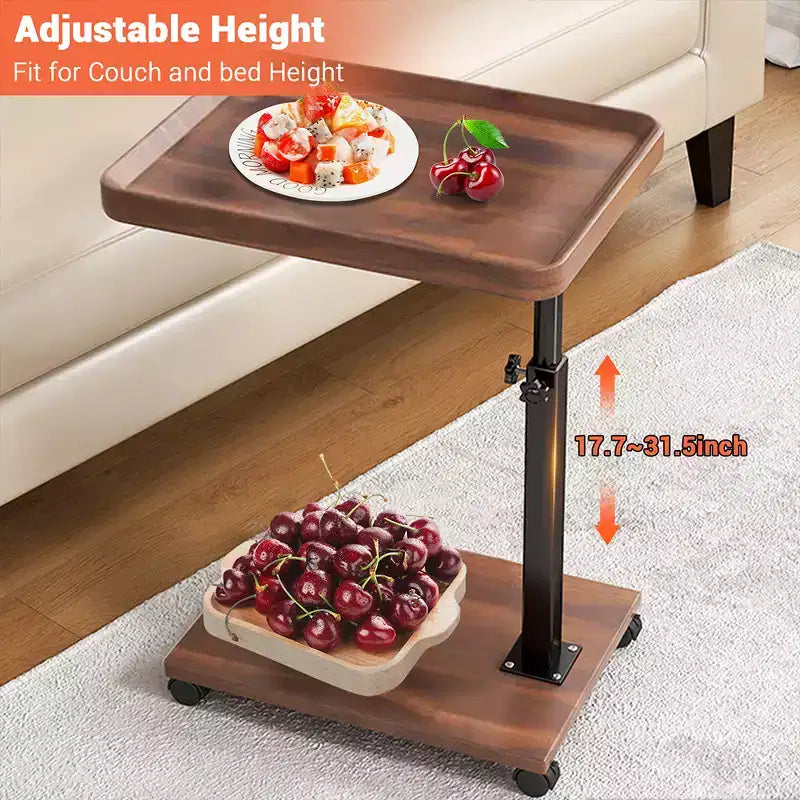 MDF Metal C-Shaped Swivel Side Table with Wheels 16.93"D x 12.99"W