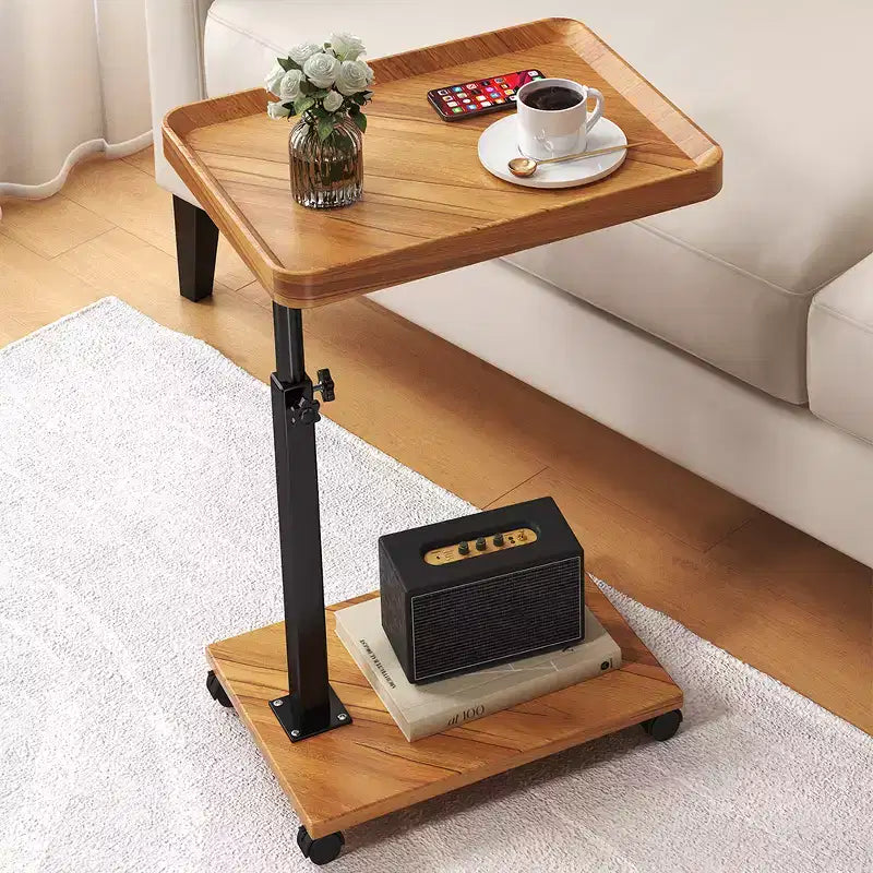 MDF Metal C-Shaped Swivel Side Table with Wheels 16.93"D x 12.99"W