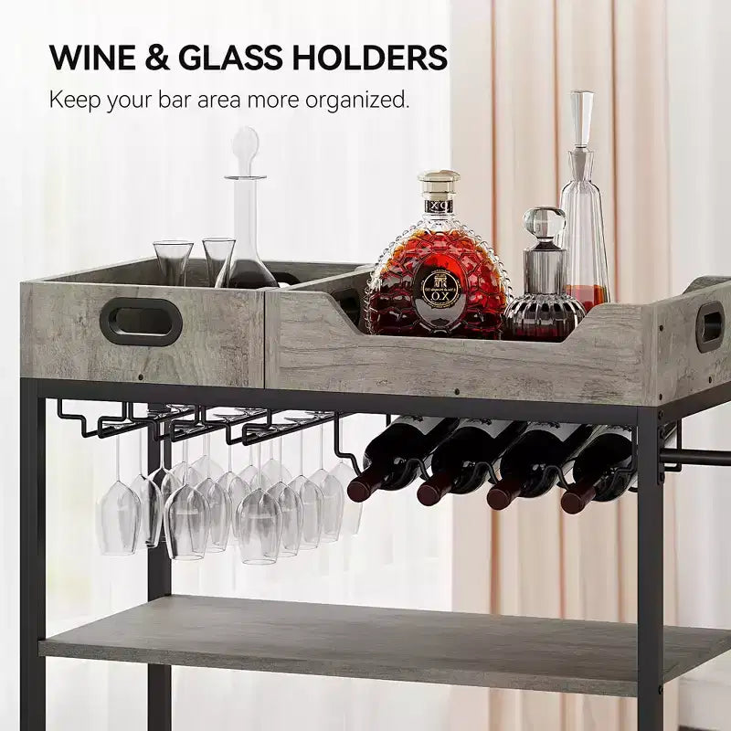 Metal 3-Tier Rolling Bar Cart with Removable Tray