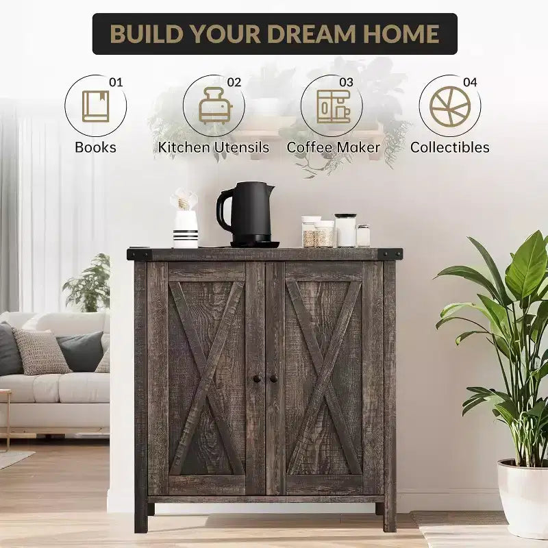 Wood 2-Door Sideboard Buffet Cabinet with Adjustable Shelves
