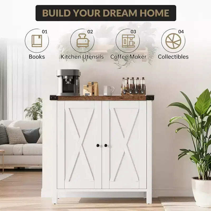 Wood 2-Door Sideboard Buffet Cabinet with Adjustable Shelves