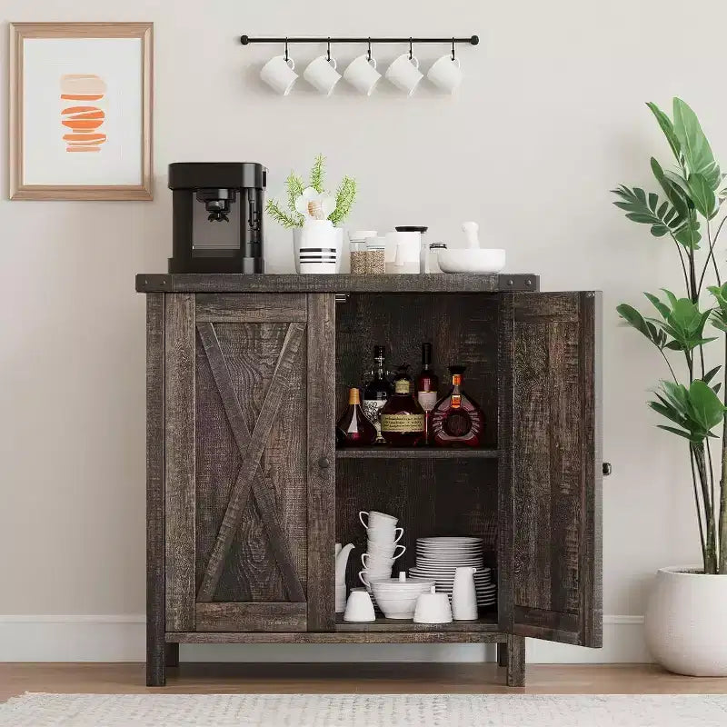 Wood 2-Door Sideboard Buffet Cabinet with Adjustable Shelves