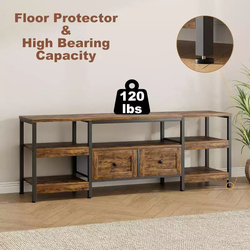 Metal Frame Wood 2-Drawer TV Stand Entertainment Center 63"W