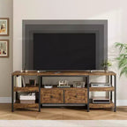 Meuble TV 2 tiroirs en bois et métal, meuble de rangement, 160 cm de large