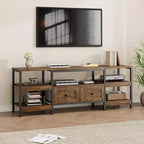 Meuble TV 2 tiroirs en bois et métal, meuble de rangement, 160 cm de large