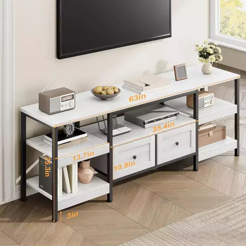 Metal Frame Wood 2-Drawer TV Stand Entertainment Center 63"W