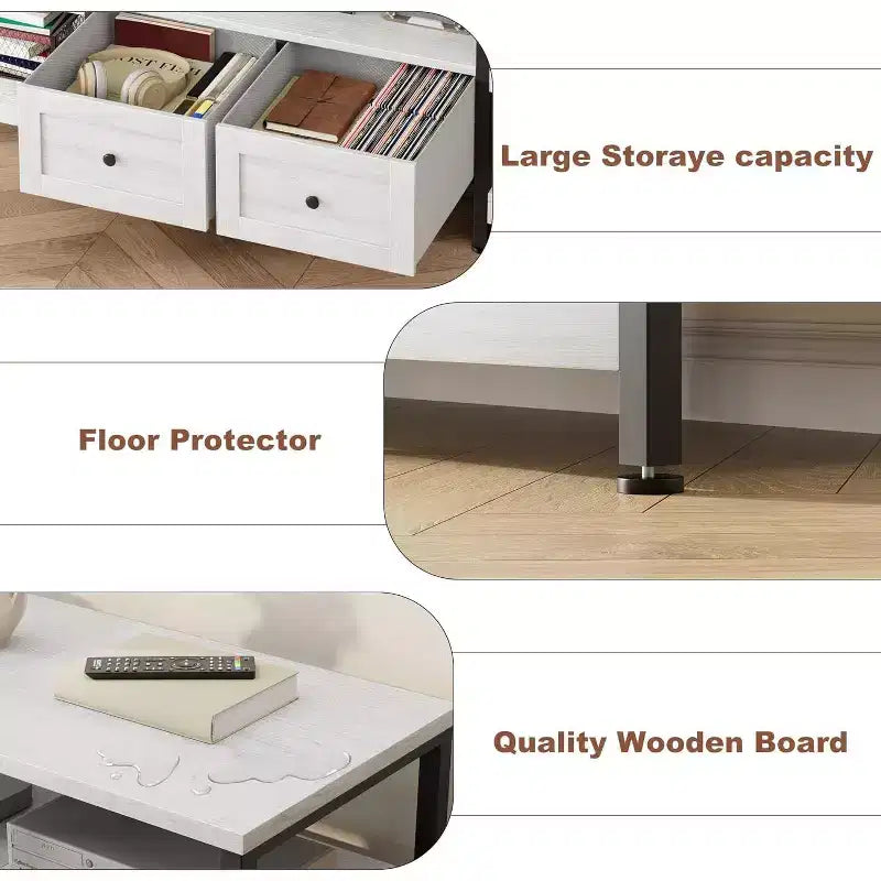 Metal Frame Wood 2-Drawer TV Stand Entertainment Center 63"W