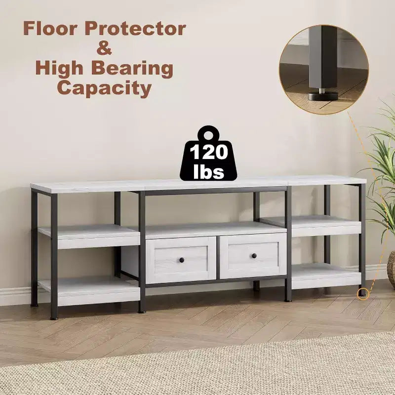 Metal Frame Wood 2-Drawer TV Stand Entertainment Center 63"W