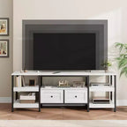 Meuble TV 2 tiroirs en bois et métal, meuble de rangement, 160 cm de large