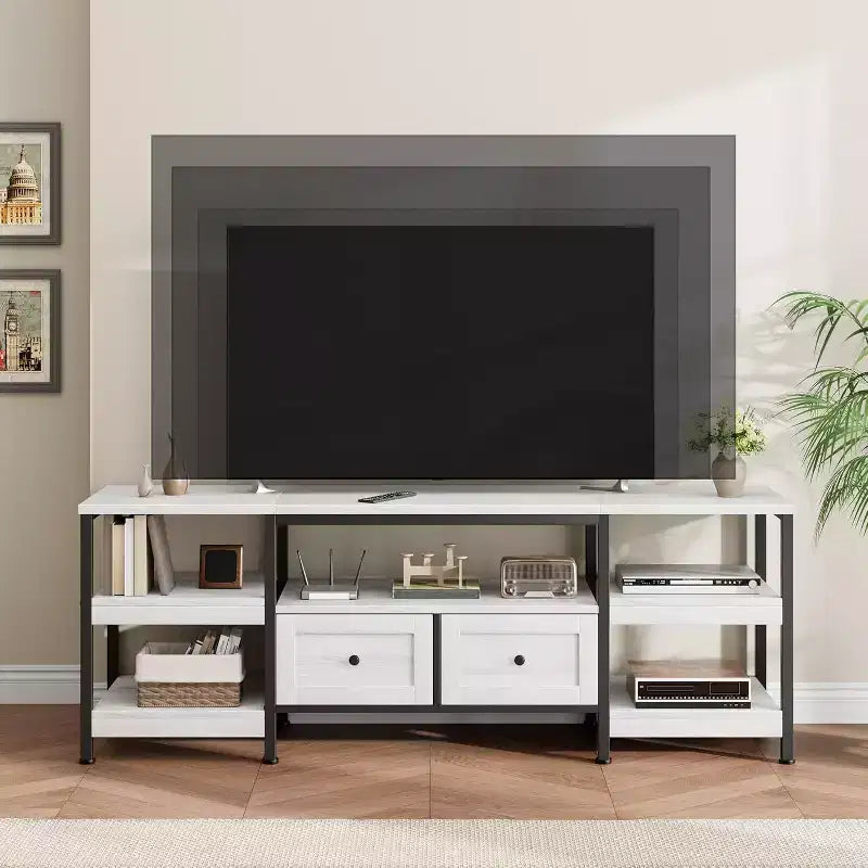 Metal Frame Wood 2-Drawer TV Stand Entertainment Center 63"W