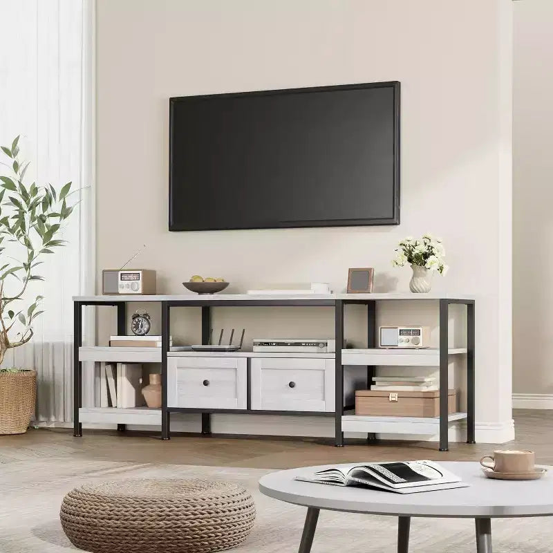 Metal Frame Wood 2-Drawer TV Stand Entertainment Center 63"W