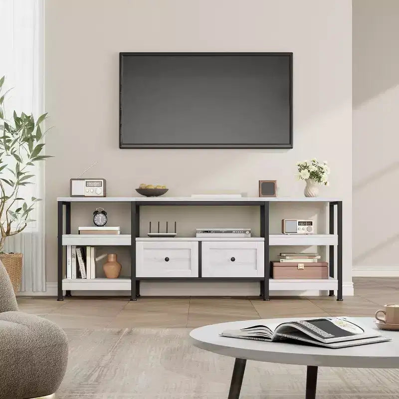 Metal Frame Wood 2-Drawer TV Stand Entertainment Center 63"W