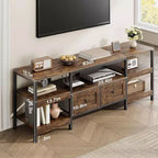 Meuble TV 2 tiroirs en bois et métal, meuble de rangement, 160 cm de large