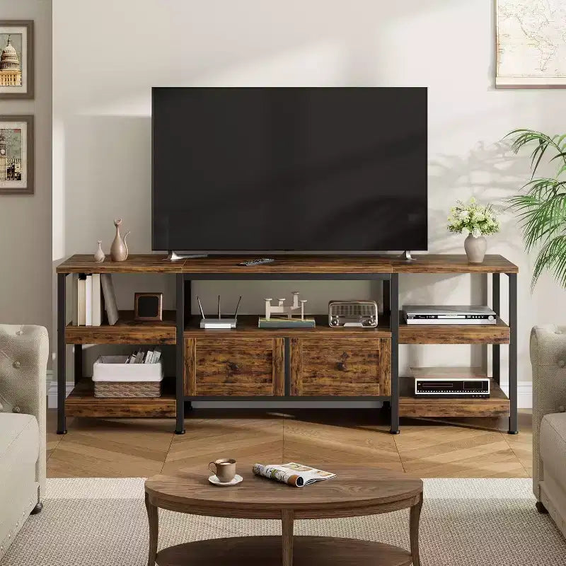Metal Frame Wood 2-Drawer TV Stand Entertainment Center 63"W