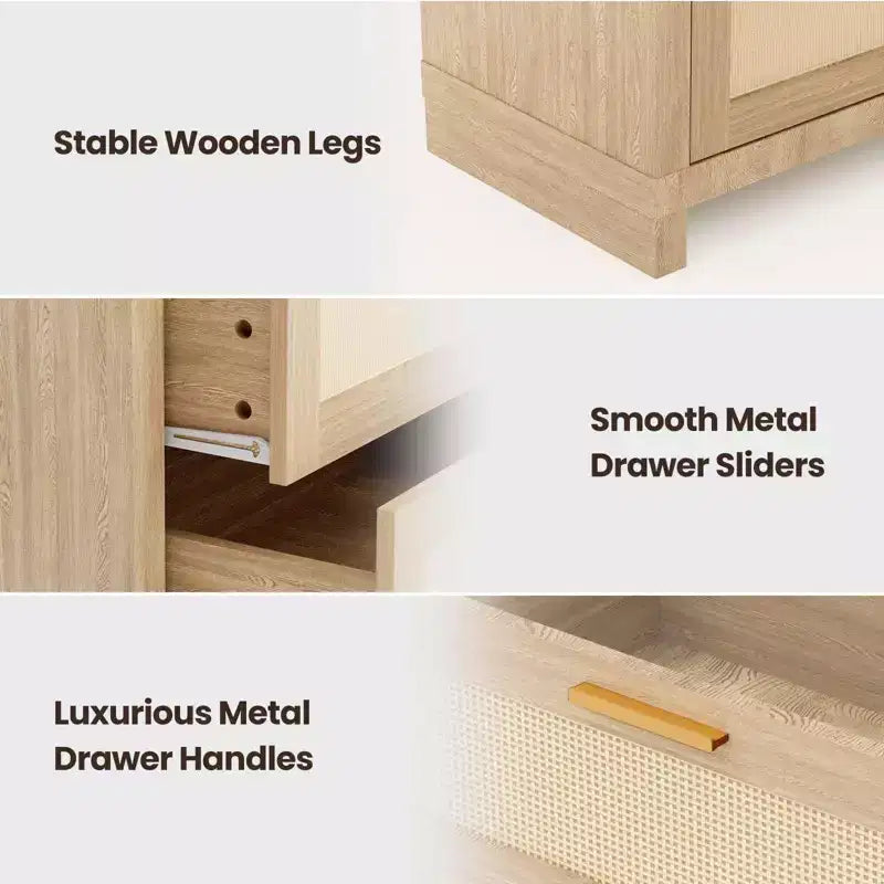 Wood Rattan 8-Drawer Dresser Chest
